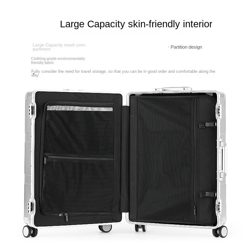 Travel Suitcase with Wheels Aluminum Magnesium Alloy Luggage Men's Trolley Case Metal Business 20 Boarding Women's 24-Inch