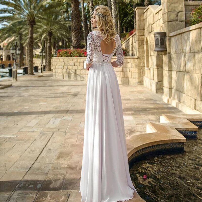 Elegancka sukienka na Quinceanera z okrągłym dekoltem w kształcie, sznurowana, suknia wieczorowa 2024 szyfonowa sukienka do podłogi
