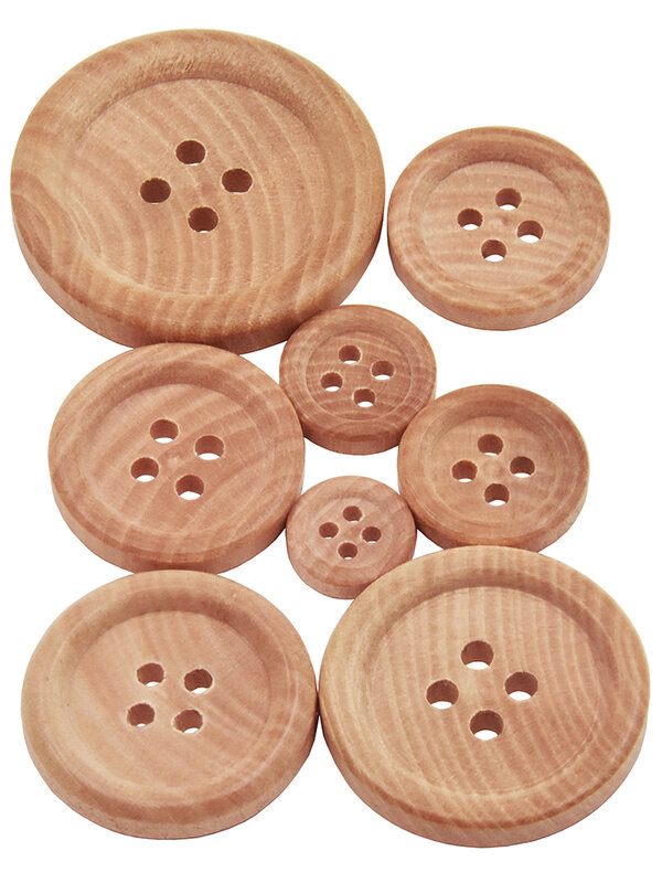 Natural Color Round Piping Camellia Wood Grain Botões de madeira, Acessórios de costura, Roupas, 4 furos, 10mm-30mm, 10 unid, 30 unid