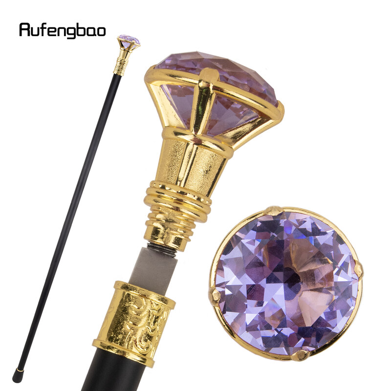 Bastón dorado de una sola articulación de diamante púrpura claro con placa oculta, bastón de autodefensa, bastón de Cosplay de moda, bastón de cocodrilo, 93cm