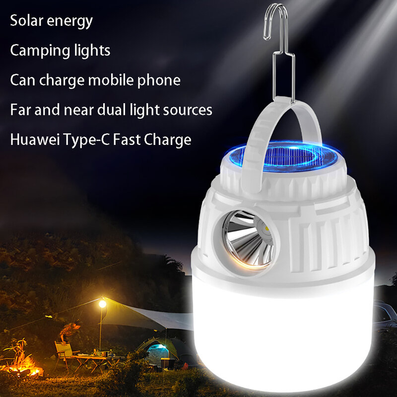 Camping Portable Lights Solar Rechargeable Camping Lantern High Power Led Flashlights Emergency Lamp Power Bank Tent Natur Hike