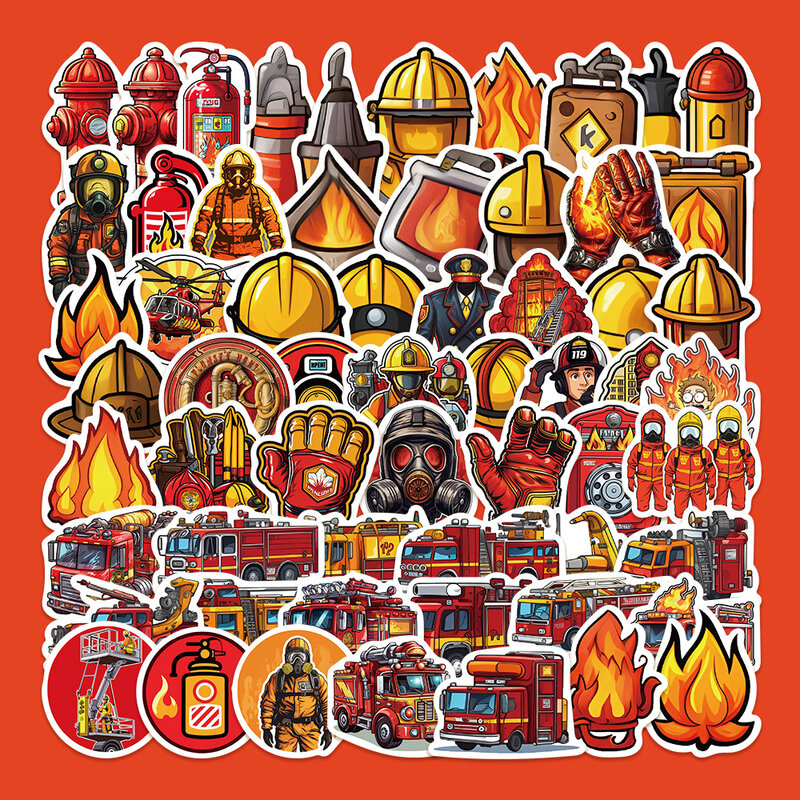 ملصقات كرتونية لرجال الإطفاء على الجدران ، زينة ، مناسبة لحالات الهاتف المحمول ، لوح تزلج ، ألعاب ذاتية الصنع ، 61 *