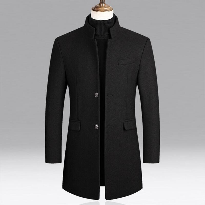 Casaco clássico com gola Stand, elegante casaco de lã com bolsos, botões requintados, outono e inverno