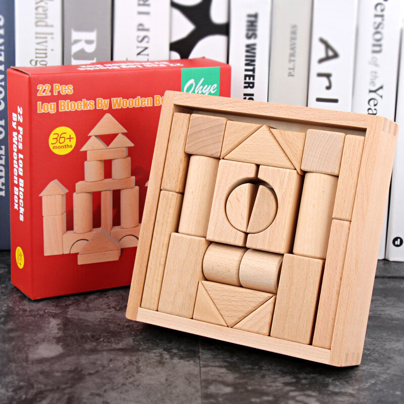 木製のスタッキングのおもちゃ,22個,教育ブロック,子供の建設ゲーム,表現パズル,ビルディングブロック