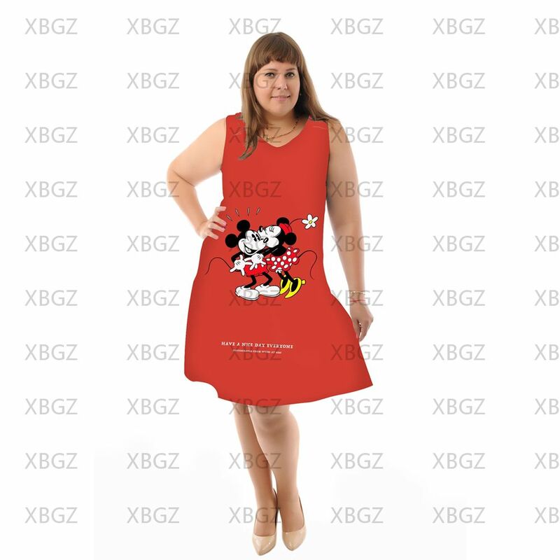 Plus ขนาดฤดูร้อนชุดหลวมชุดผู้หญิง Boho Minnie Mouse ผู้หญิง2022 Disney Chic ชุดชายหาดลายการ์ตูน