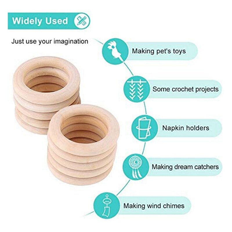 120Pcs Natural Wood Rings Set, Unfinished Macrame Wooden Ring, Wood Circles For DIY Craft, Ring Pendant Jewelry Making