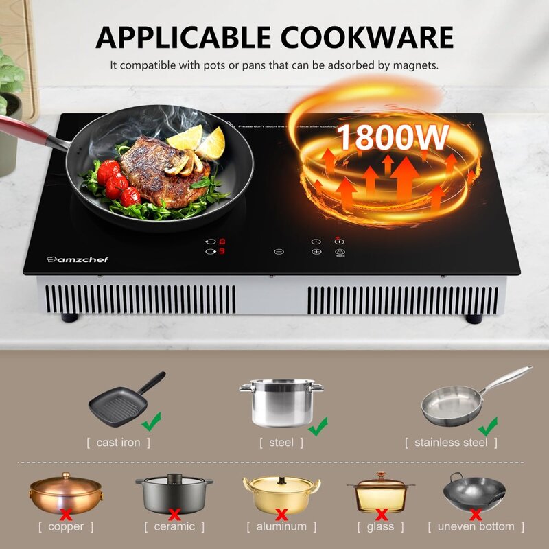 Placa de cocina de inducción doble, 2 quemadores superiores para RV, placas de cocina eléctricas integradas, novedad de 2023