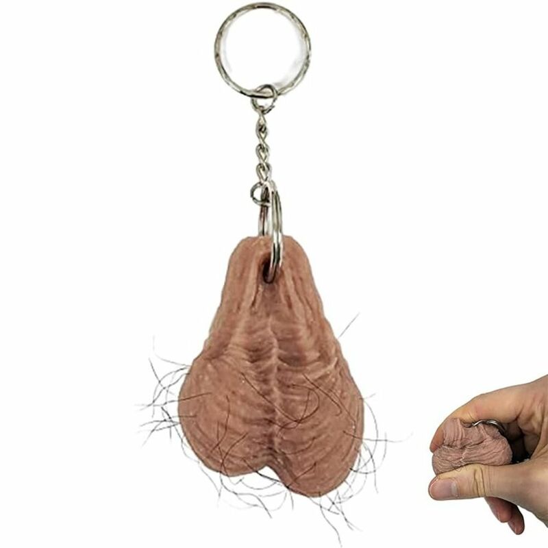 Craft Hairy Balls Keychain Novelty Gag Gift Testicle Design Keyring Rubber Bag Keychain