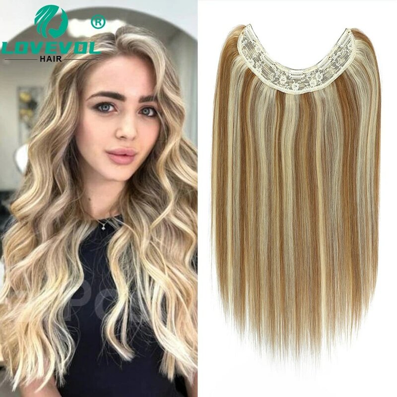 Lovevol V-Shape Straight Clip In Hair Extensions 14"-24" Brazilian Human Hair One Piece With 5 Clips Full Head Hair for Women
