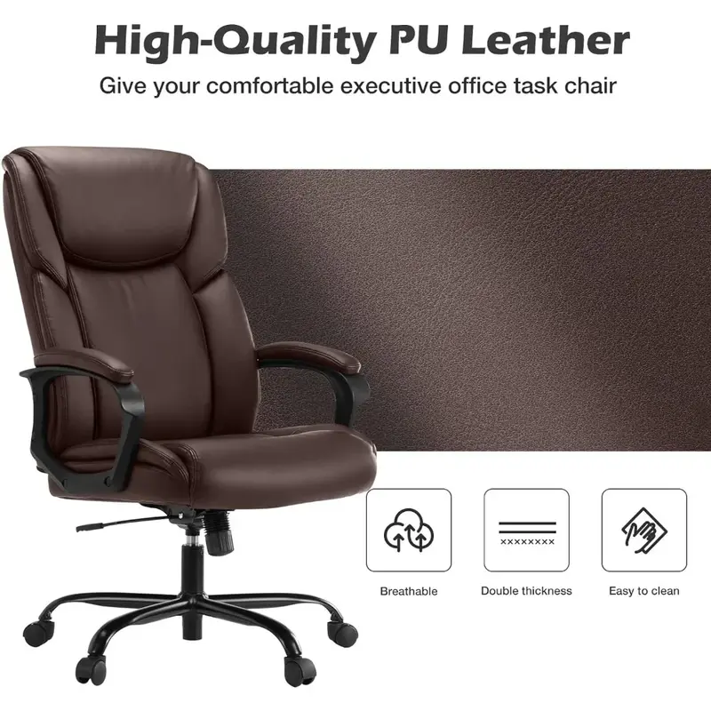 Executive Office Chair - Ergonomic home computer desk chair with wheels, lumbar support, PU leather,adjustable height and swivel