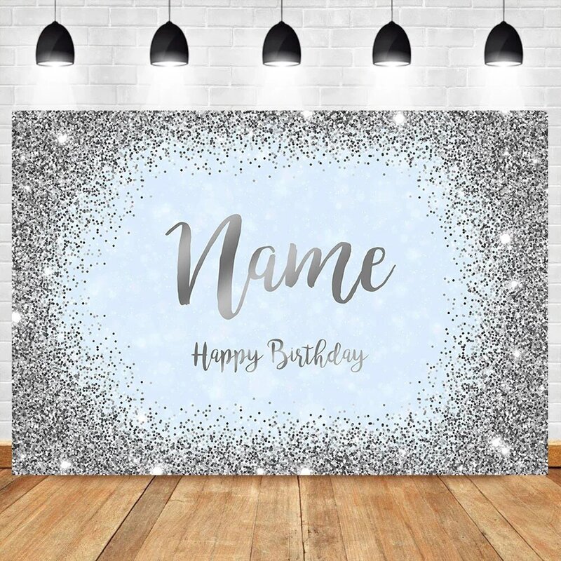Custom Name Photo Gold Silver Glitter Birthday Party Banner Backgrounds Baby Shower Kid Adult Name DIY Photo Shoot Backdrop