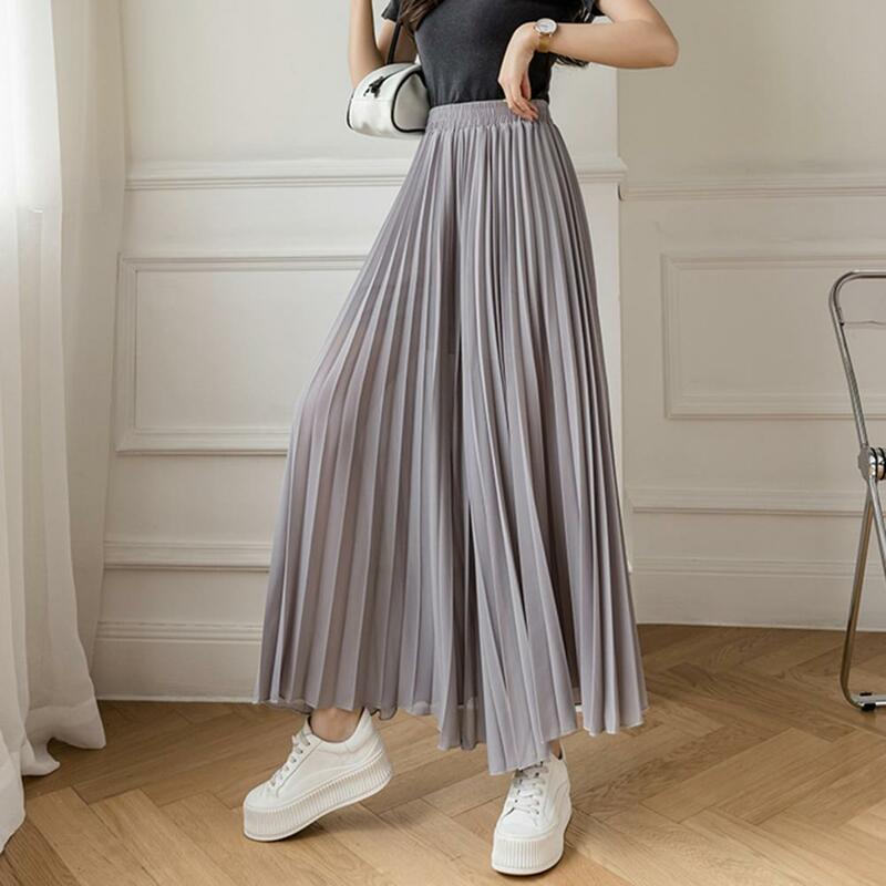 Calças femininas de cintura alta de perna larga, calças plissadas elegantes, ajuste solto, streetwear monocromático