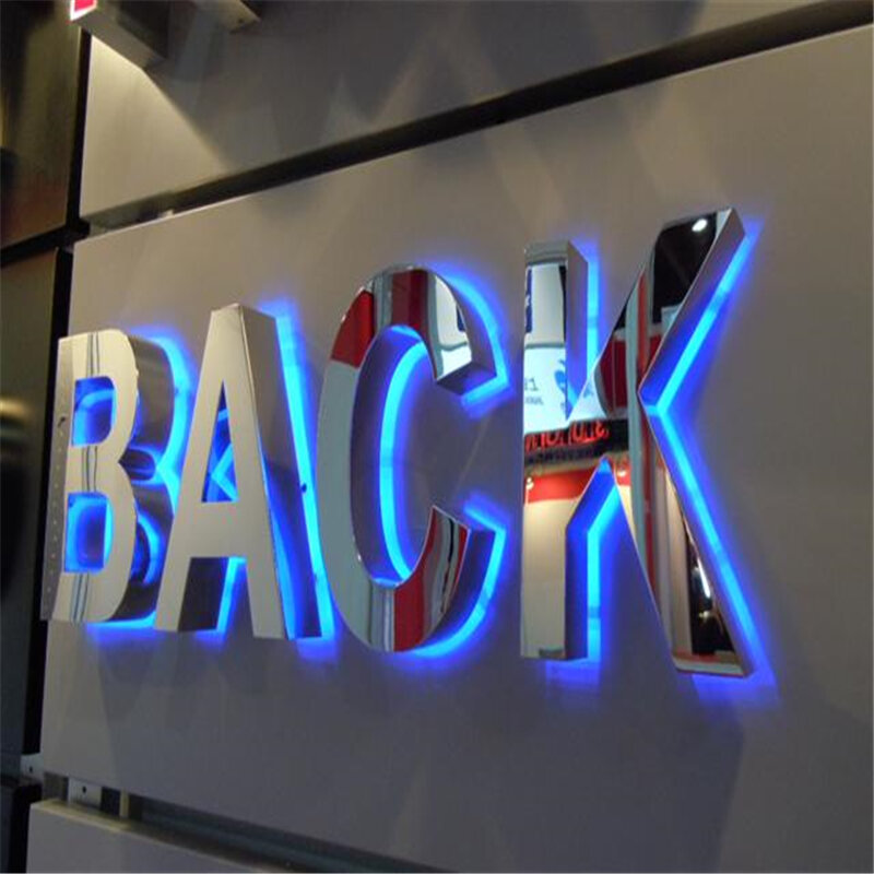 Letras 3D de acero inoxidable hechas a medida con luces traseras, letrero de letras LED retroiluminado para publicidad al aire libre, letras luminosas exteriores