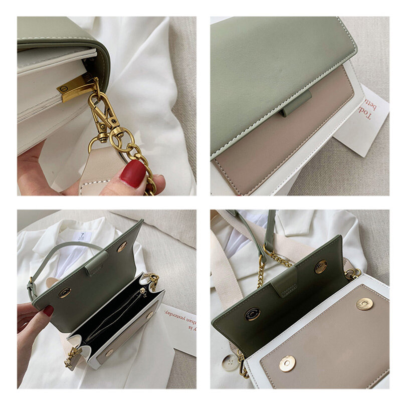 Contrast Color Leather Crossbody Bags for Women 2023 Handbag Flap Bags Women Simple Shoulder Simple Bag Ladies Luxury Handbags