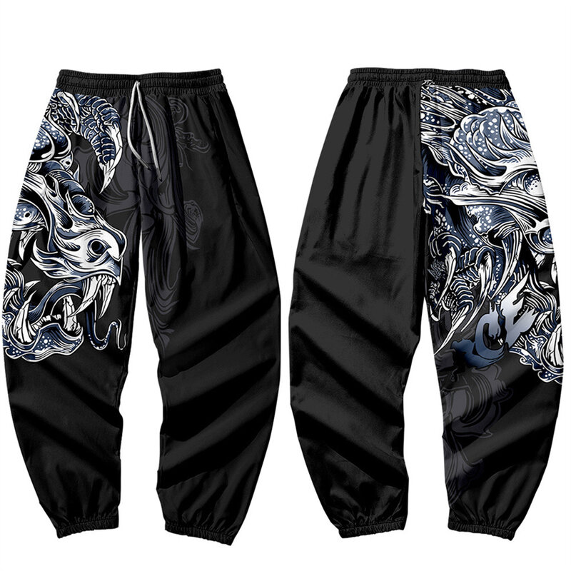 Pantalon sarouel dragon chinois 3D pour hommes, joggeurs, pantalons de survêtement, streetwear japonais, fjWork