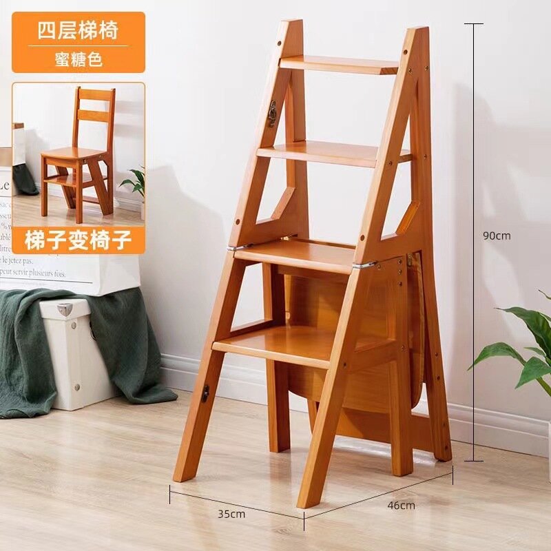 Silla de escalera de madera maciza para el hogar, taburete plegable de doble uso, pedal de escalada para interiores, multifunción
