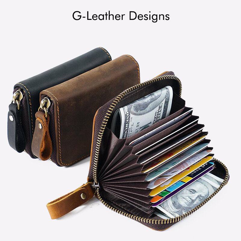 Dompet kulit kuda gila pria, penyimpan kartu kredit kulit asli Vintage dengan 11 slot kartu tas koin