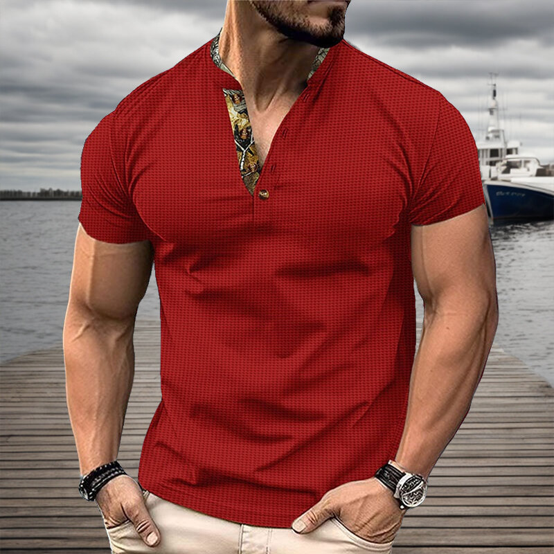 Letnia męska koszulka Polo z krótkim rękawem biznes top na co dzień z klapą t-shirt wafel tkanina oddychająca
