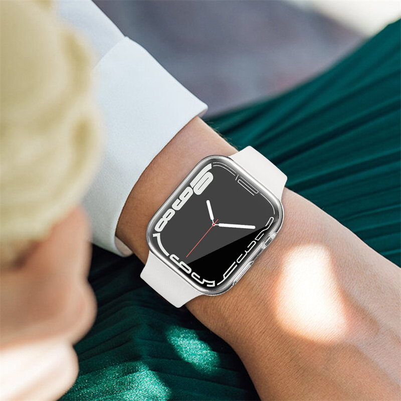 Displays chutz folie für Apple Watch 8 Gehäuse 45mm 41mm 44mm 40mm 42mm 38mm Voll-TPU-Stoßstangen abdeckung Zubehör iwatch 8 7 se 6 5 4 3