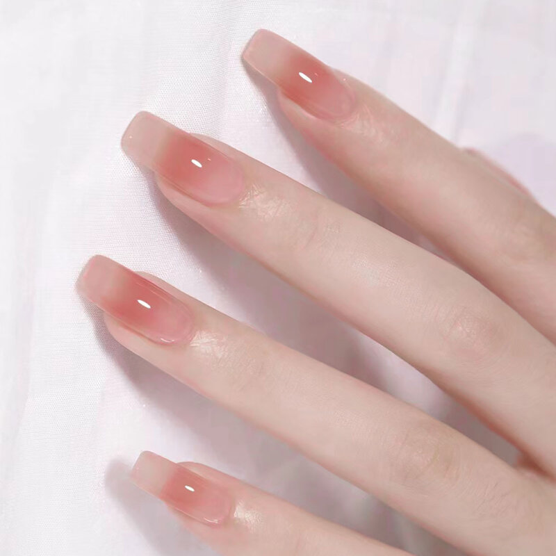 10 Stuks Roze Handgemaakte Pers Op Nagels Volledige Dekking Puur Kleur Design Franse Ballerina Valse Nagels Draagbare Manicure Nail Tips Art