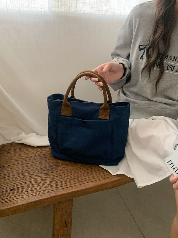CGCBAG 2024 New Simple Canvas Tote Bag For Women Commuting Solid Small Handbags Designer Luxury Brand Female Shoulder Bag