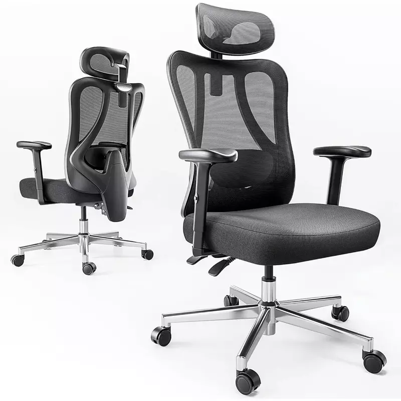 Silla de oficina con soporte Lumbar ajustable 2D, silla de oficina ergonómica con reposacabezas ajustable y reposabrazos, cojín de asiento grueso