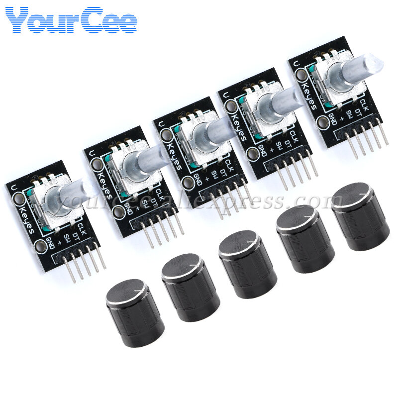 10Pcs KY-040 Rotary Encoder Module with 15x16.5mm Black Silver Mix Knob Cap Potentiometer KIT DIY for Arduino