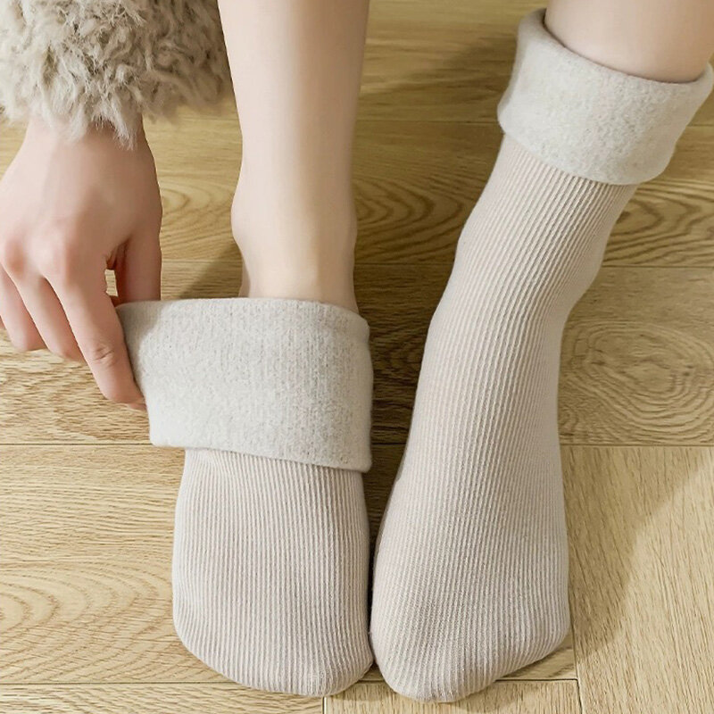 Утолщенные теплые носки 3 пары, женские зимние теплые шерстяные чулки для девочек, домашние носки для снега, повседневные носки из мериноса, плюшевые женские чулки