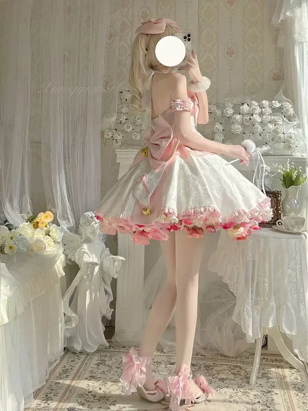 Sexy Lolita Pink Maid Dress Japanese Sweet Women Kawaii Dress Role Play Costume Halloween Party Cosplay Anime Kawaii Clothing