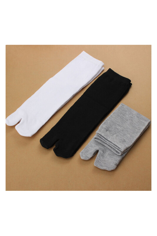 Meias japonesas de sandália Flip Flop, Tabi Ninja Geta Zori Split Toe, branco preto e cinza, 3 pares
