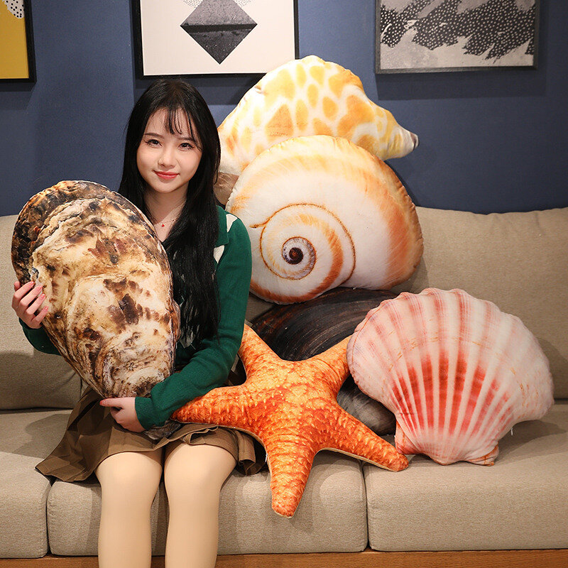 Real Life Conch Shell Starfish Abalone Oyster Plush Pillow Stuffed Simulation Marine Ocean Animals Funny Toy Creative Room Decor