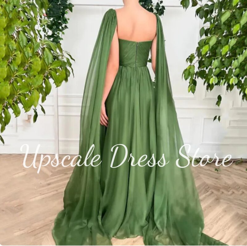 Gaun Prom lengan panjang hijau klasik gaun leher V dengan Ruched A-Line panjang selantai Vestidos De Gala Mujer سsemi Yi Yi Ambal bordir 2023