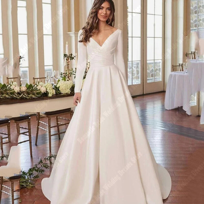 Długie rękawy tiulowe damskie sukienki formalne okazje sukienki balowe z dekoltem w serek długość do mopowania przyjęcie zaręczynowe księżniczki Vestidos De Novia