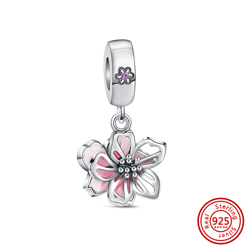Nowy różowa seria kwiaty motyl łapa drukuj serce mama wieczna miłość koraliki Fit oryginalny Pandora Charms bransoletka ze srebra próby 925 biżuteria