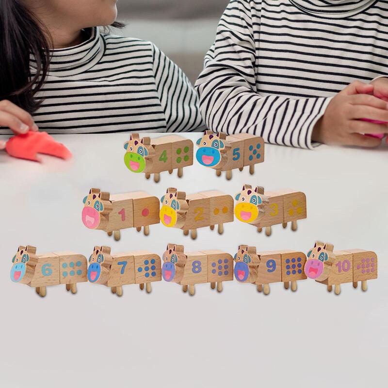 10x Wooden Building Blocks Preschool Learning Activities Alphabet Number Stacking Blocks for Kids Boys Girls Holiday Gifts