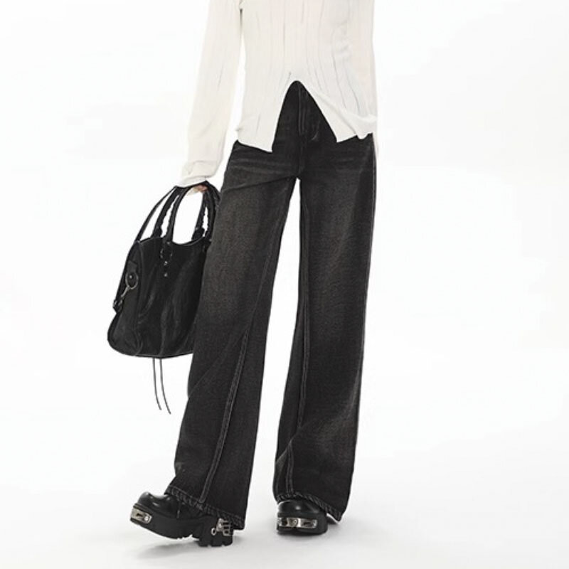 Modna wąska wersja z wysokim stanem dżinsy z prostymi nogawkami damskie jesienne spodnie szykowna, wysoka wysokiej jakości spodnie jeansowe w stylu Vintage