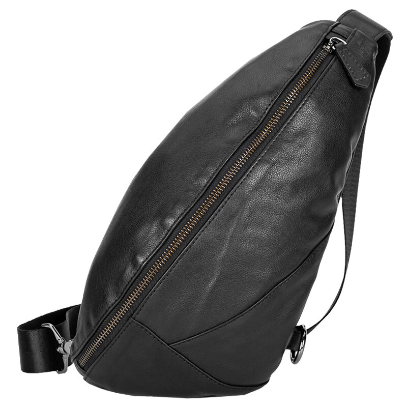 패션 정품 가죽 남자 가슴 팩 어깨에 매는 가방 메신저 슬링 가방 작은 레저 가방 크로스 바디 블랙 M129, 검정색