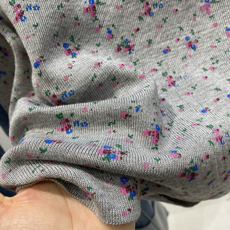 Camisola floral coreana para mulheres, pulôver solto, suéter básico de manga comprida, base retrô, outono e inverno, nova, 2024