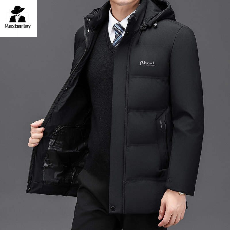 2024 New Winter Down Cotton-padded Jacket Men's Mid-length Hooded Brand Casual Thickened Warm Coat Men's Business Slim Fit Parka