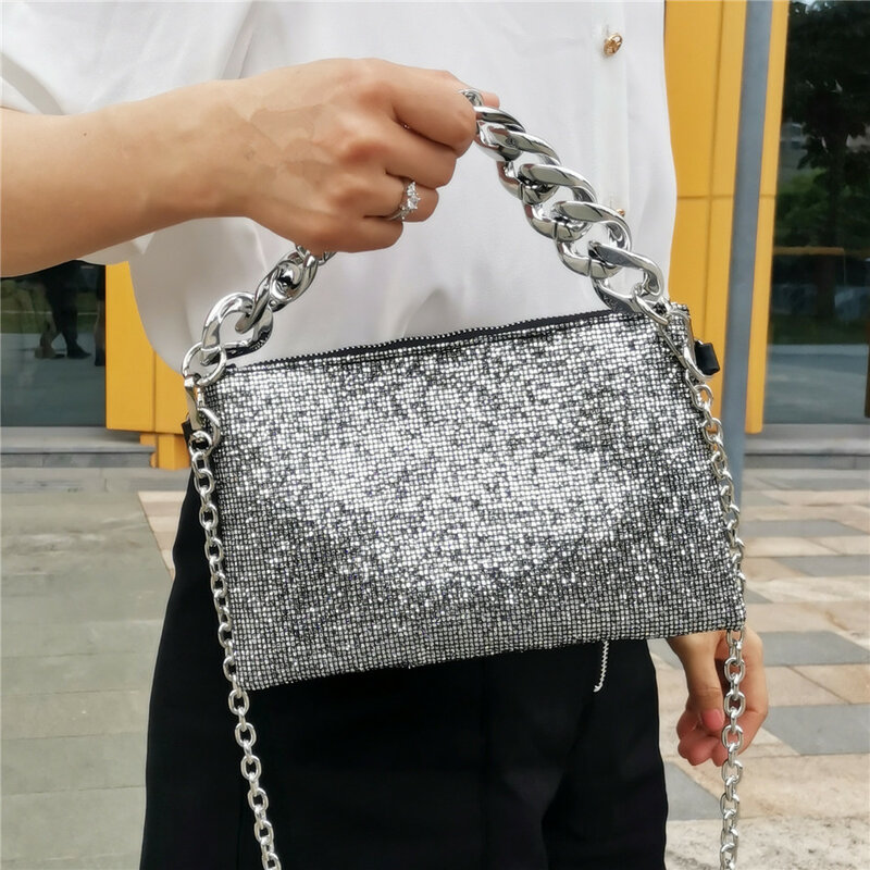 Nigedu Crossbody Tassen Voor Vrouwen Clutch Bag Shiny Designer Vrouwelijke Messenger Bag Keten Dames Koppelingen Purse Bolsa Feminina Bao