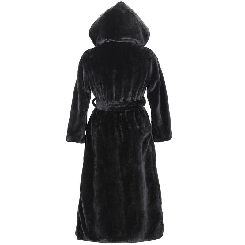女性のカジュアルなロングスリーブファーコート,暖かいフード付きジャケット,大きなサイズ,中程度の長さ,単色,冬のフェイクファー,新しい2022