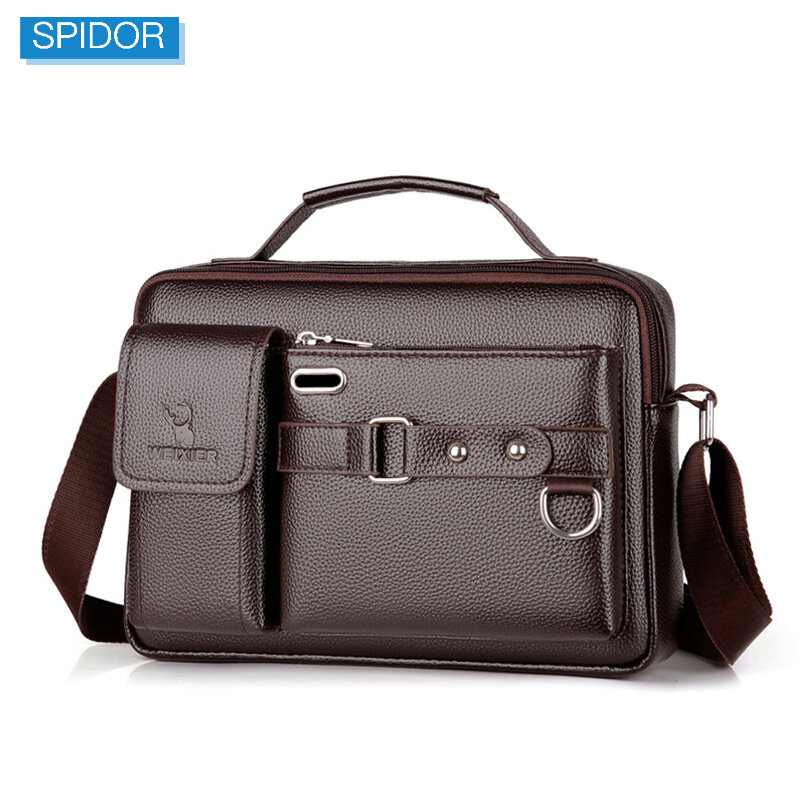 Homens PU Leather Shoulder Moda Negócios Crossbody Bolsas Bolsas Saco Preto Homens Laptop Briefcases Bag com Alça de Ombro 2022new