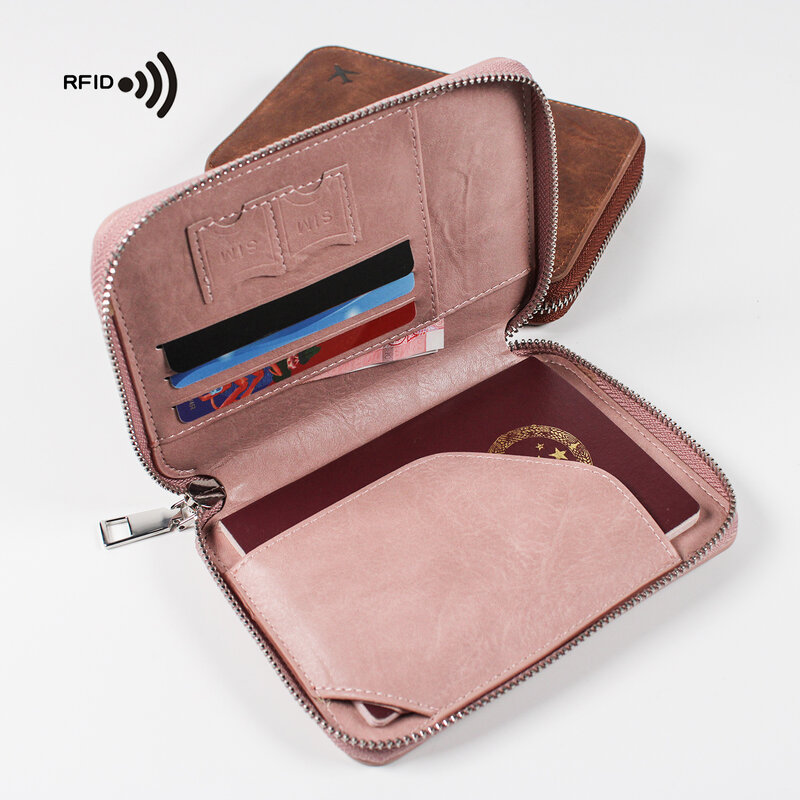 Bolsa de viaje para pasaporte, billetera de cuero de alta calidad con cremallera, multifuncional, suministros para documentos