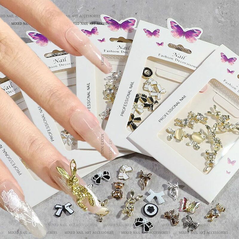 Accessoires pour ongles en alliage métallique de Style japonais, 1 sac de décorations Nail Art, papillon amour ours aurore