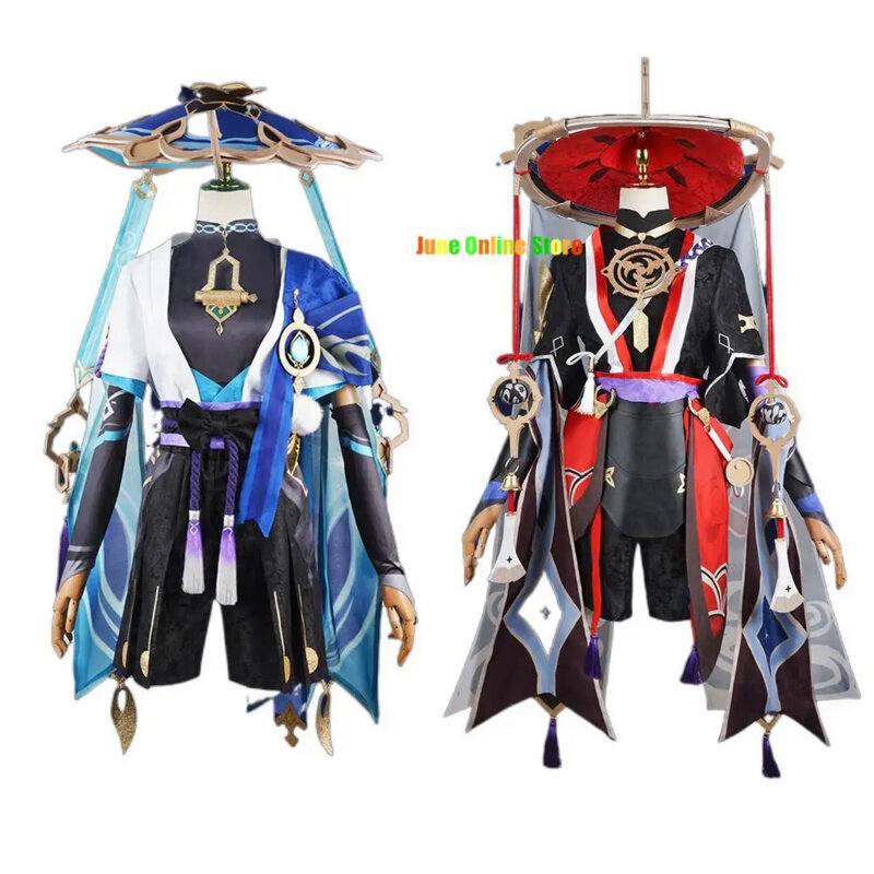 Scaramouche-Disfraz de Genshin Impact para hombre, conjunto completo de peluca, sombrero, Anime, Halloween, Cosplay, uniforme de viajero