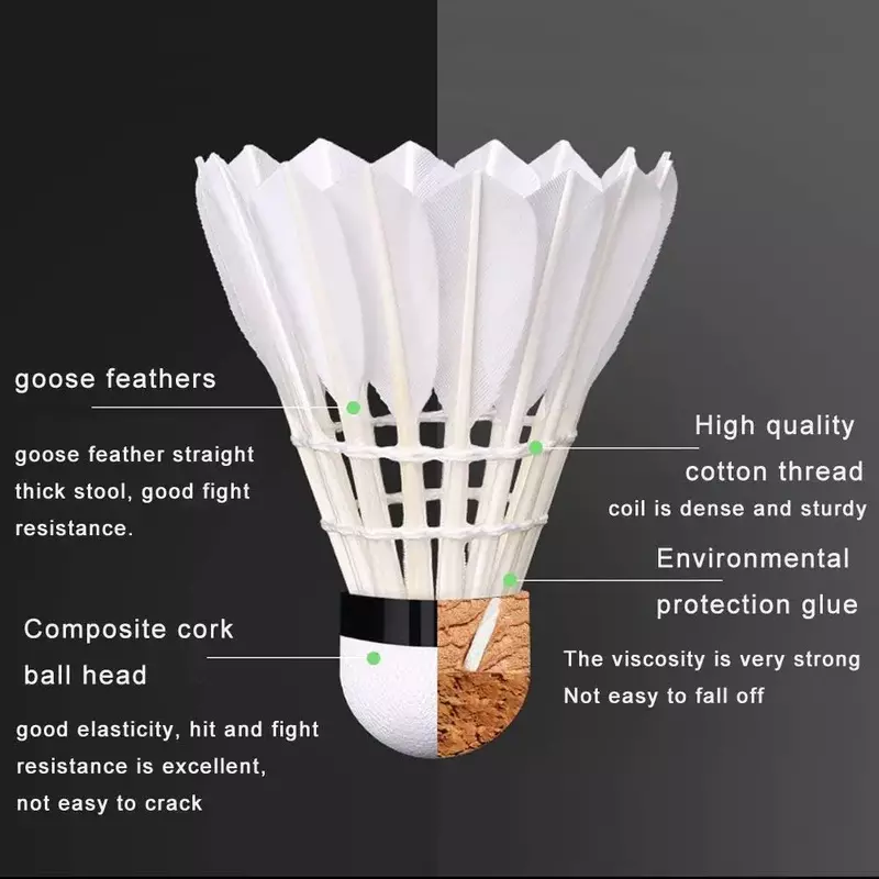 ZHENAN-Lot de volants de badminton en plumes, haute vitesse, camping et durabilité, sports d'intérieur et d'extérieur, 12 pièces