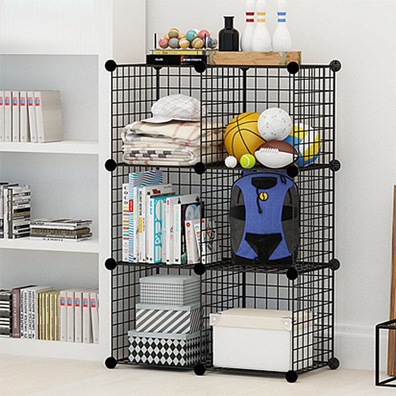 Multifunctional Black Metal 35x35cm Mesh Combination Storage DIY Cube Wardrobe And Modular Shelf Net Wire Mesh Shelf