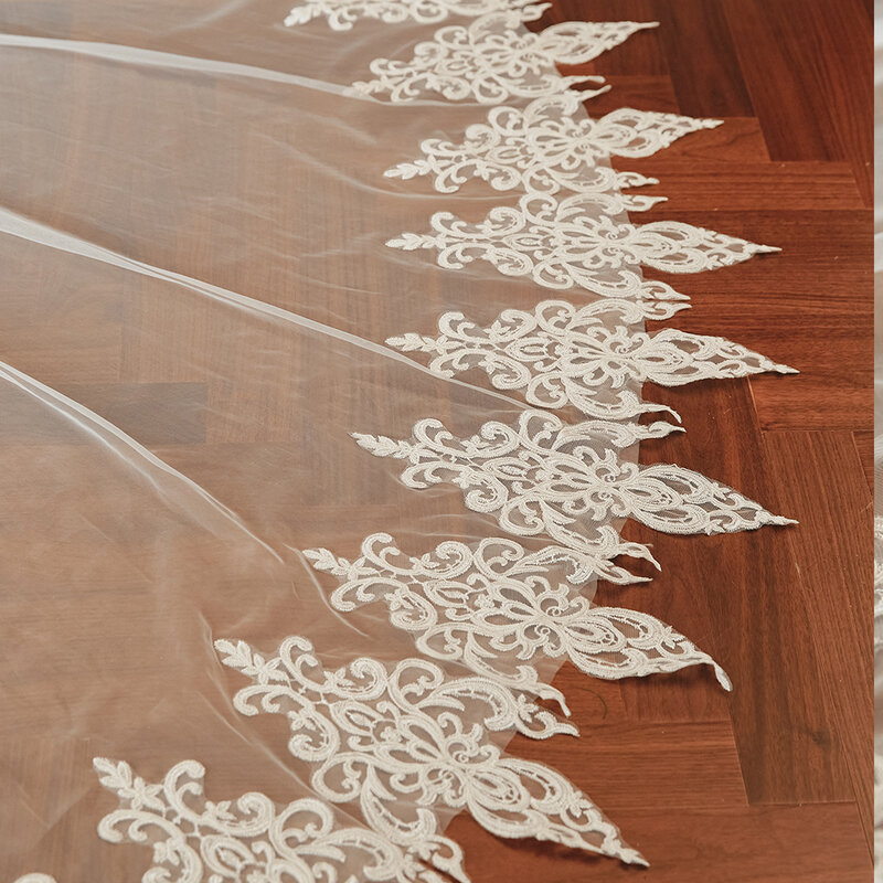 Реальные фотографии длинная кружевная свадебная вуаль с гребнем 3,5 метров Однослойная Фата собора Свадебные аксессуары винтажные Свадебные аксессуары V-образный вырез