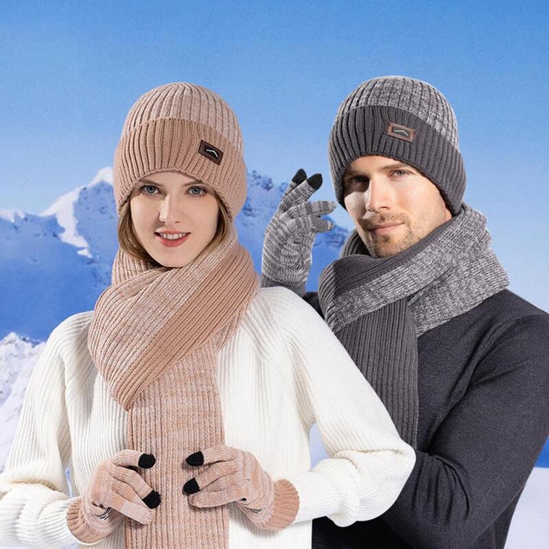 매우 두꺼운 플리스 안감 비니 모자 장갑 스카프 세트, 겨울 따뜻함, 매우 부드러운 방풍, 긴 스카프 장갑