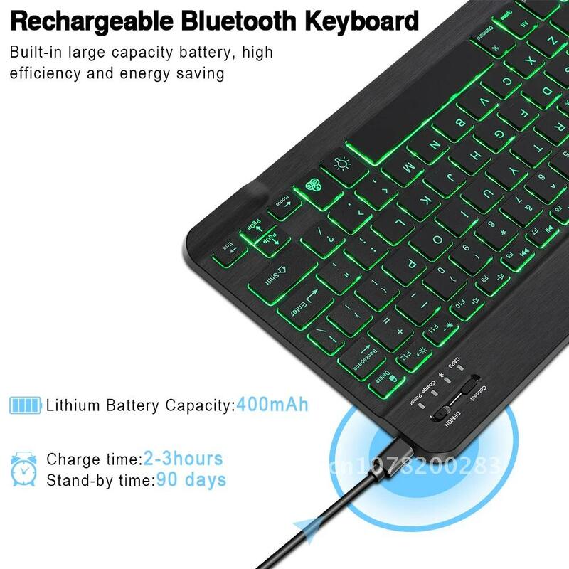 Keyboard nirkabel kompak, untuk iPad dengan lampu latar Tablet Spanyol Keyboard dapat diisi ulang untuk Tablet iPad ponsel Laptop